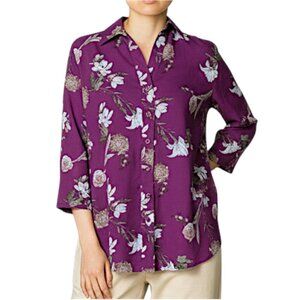 Justify Plum Floral Button Front Lace Back Blouse Women's Size S
